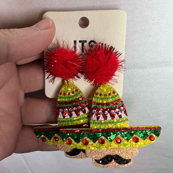 ITS Sense Colorful Sombrero With Mustache Dangle Earrings NWT - Picture 1 of 5